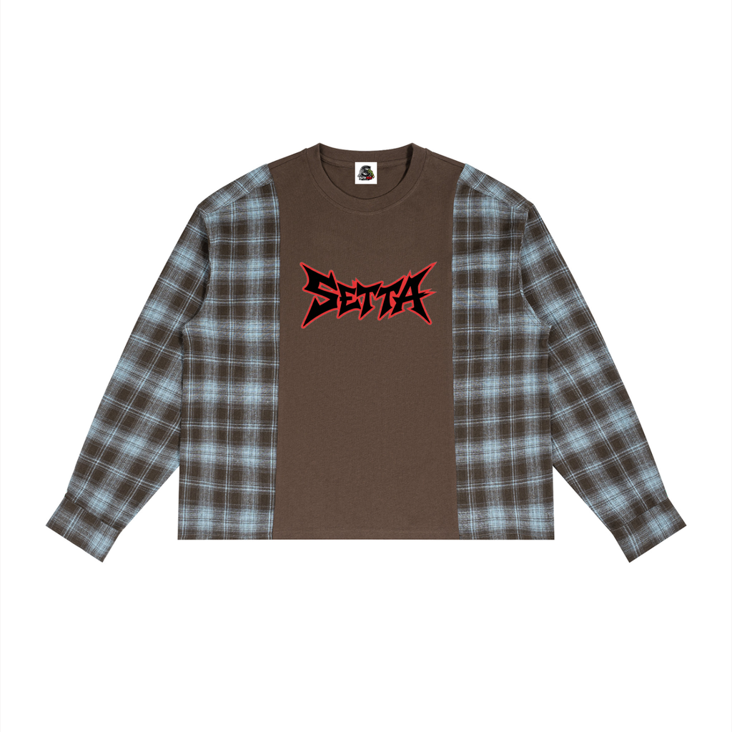 Unisex Plaid Panel Long Sleeve T-Shirt
