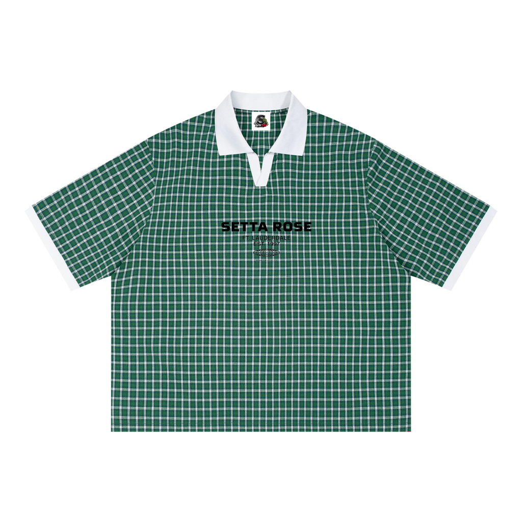Unisex Boxy Plaid Color Block Polo Shirt