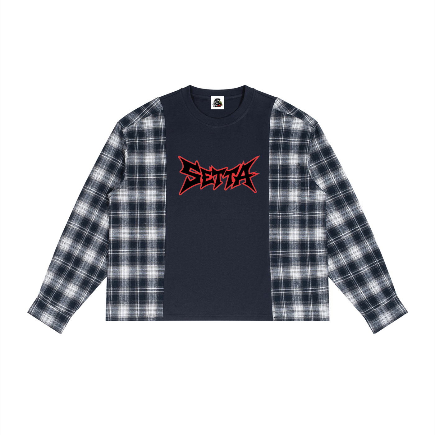 Unisex Plaid Panel Long Sleeve T-Shirt