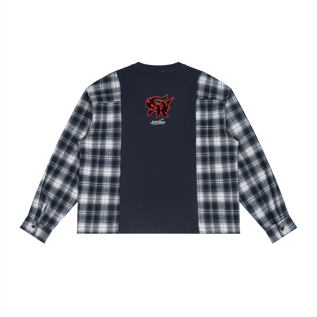 Unisex Plaid Panel Long Sleeve T-Shirt