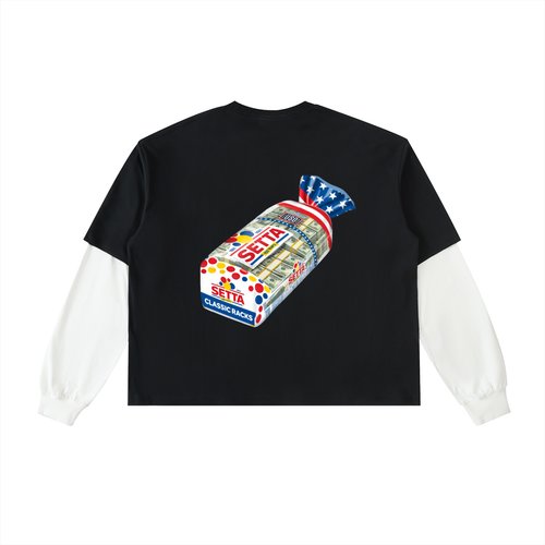 Layered Contrast Sleeve Cotton T-Shirt