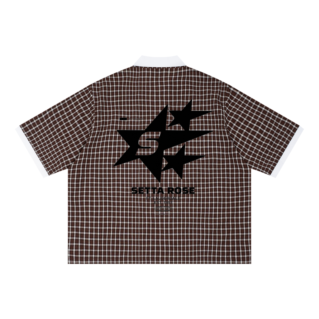 Unisex Boxy Plaid Color Block Polo Shirt