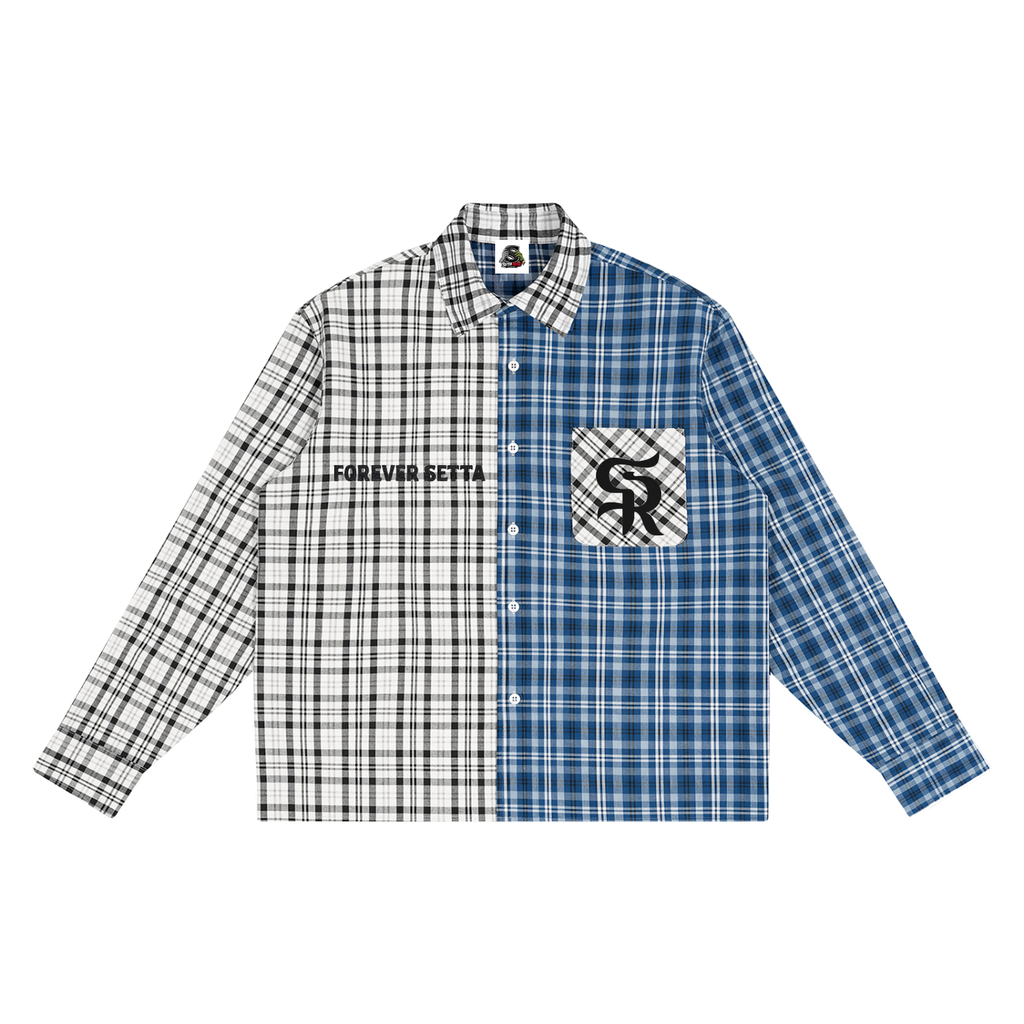 Unisex Oversized Plaid Color Block Shirt
