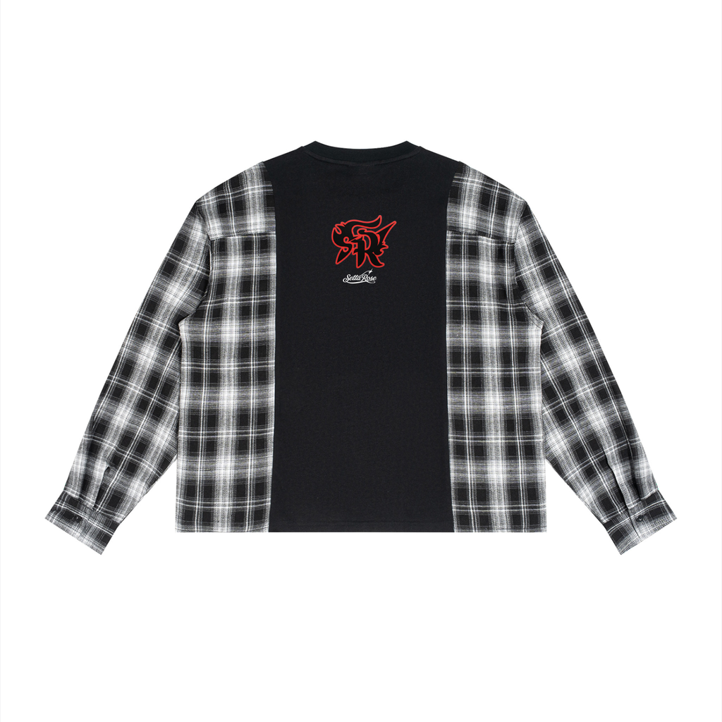 Unisex Plaid Panel Long Sleeve T-Shirt