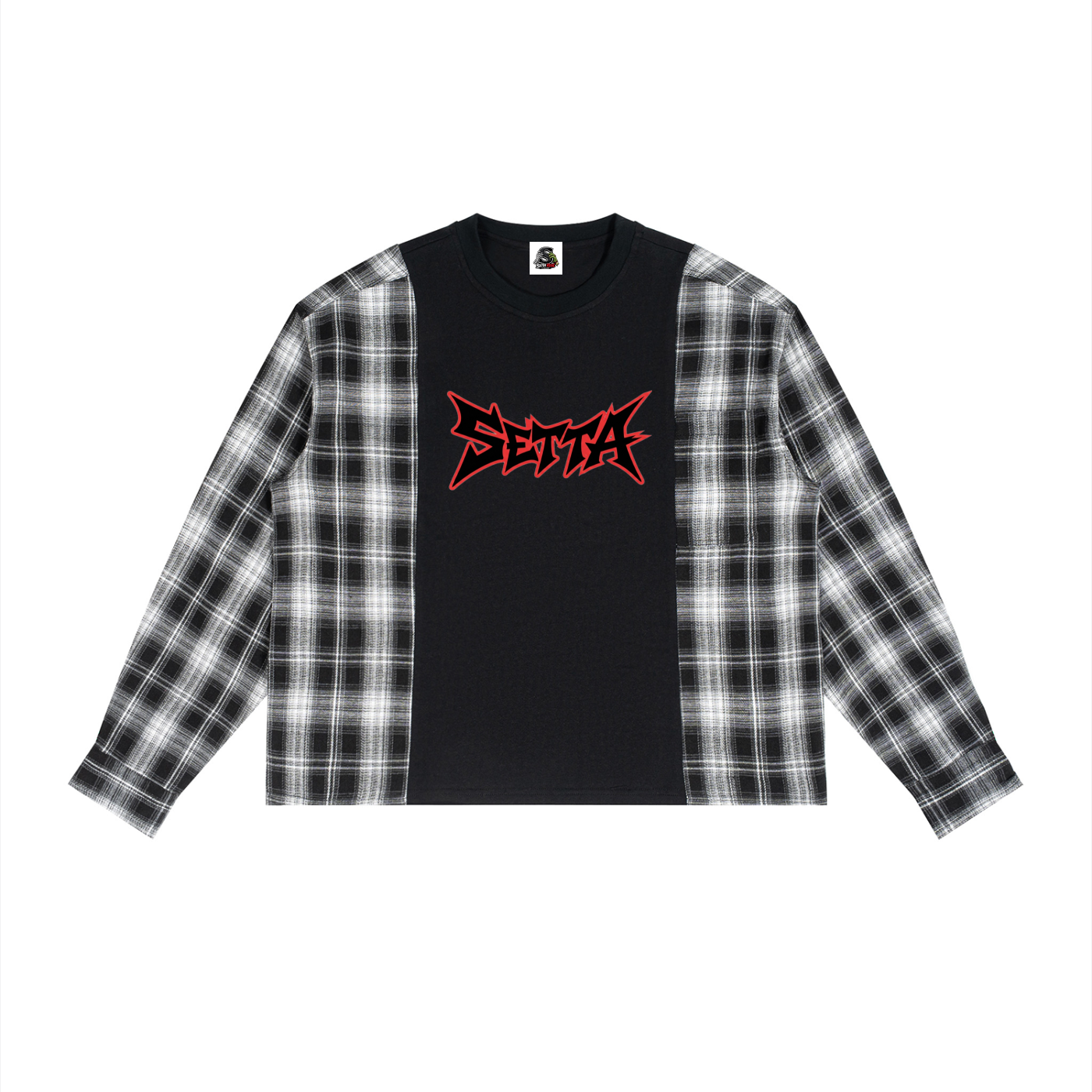 Unisex Plaid Panel Long Sleeve T-Shirt