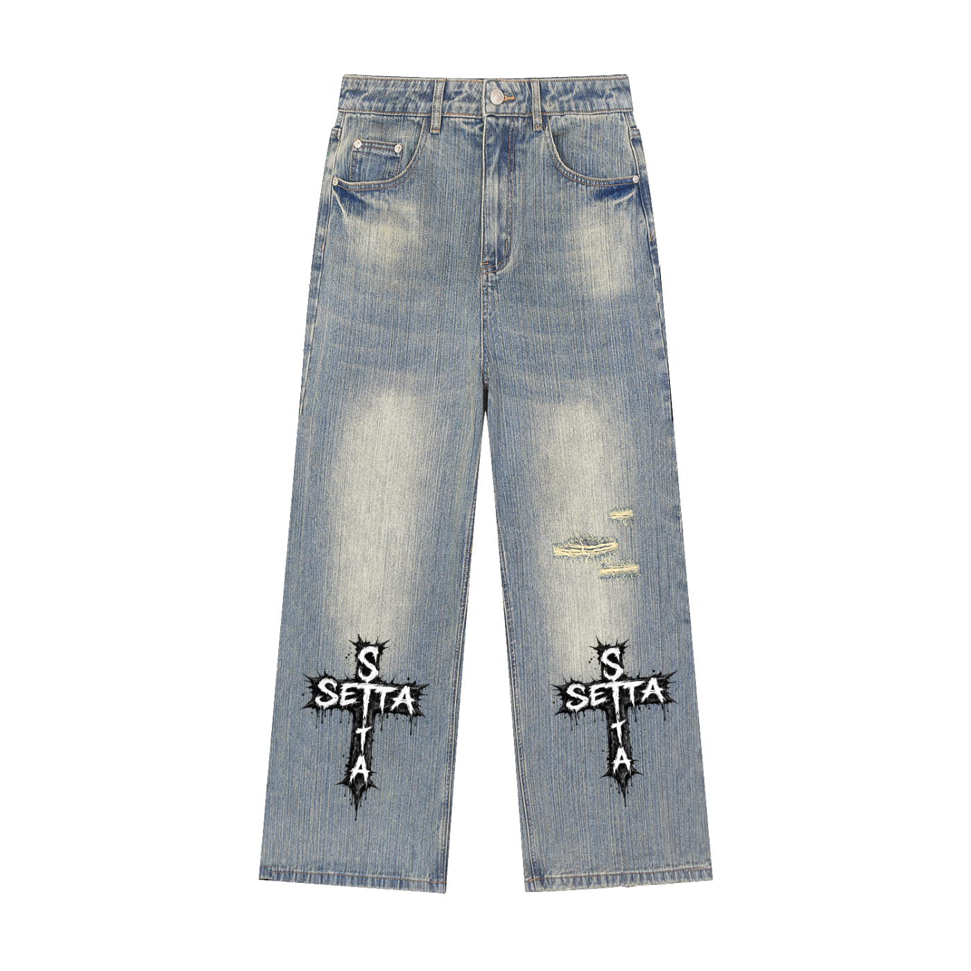 Vintage Wash Distressed Denim Jeans