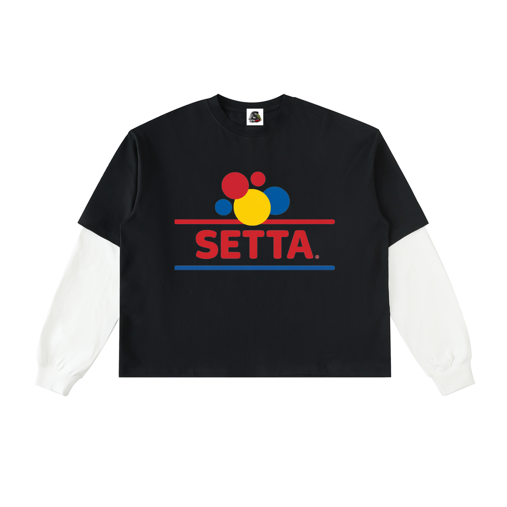 Layered Contrast Sleeve Cotton T-Shirt